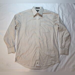Nordstrom Men’s Size 16 34 White & Brown Stripe Business Office Dress Shirt